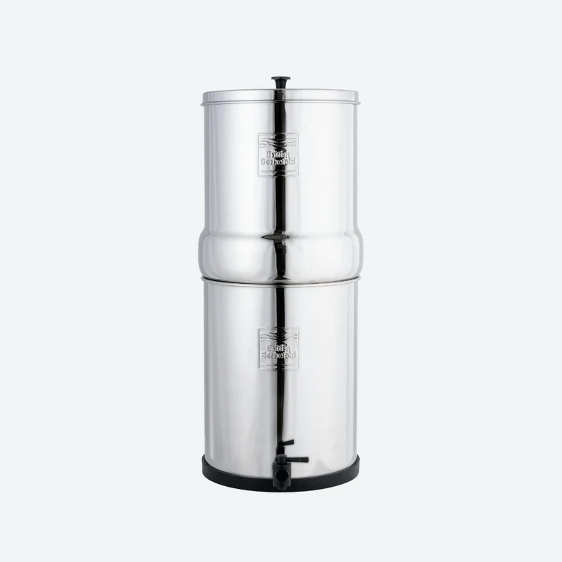 British Berkefeld stainless steel gravity water filter with Ultra Fluoride ceramic filters