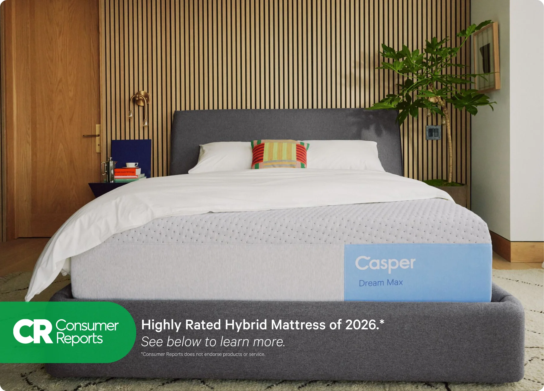 Casper Dream Max hybrid mattress on a bed frame