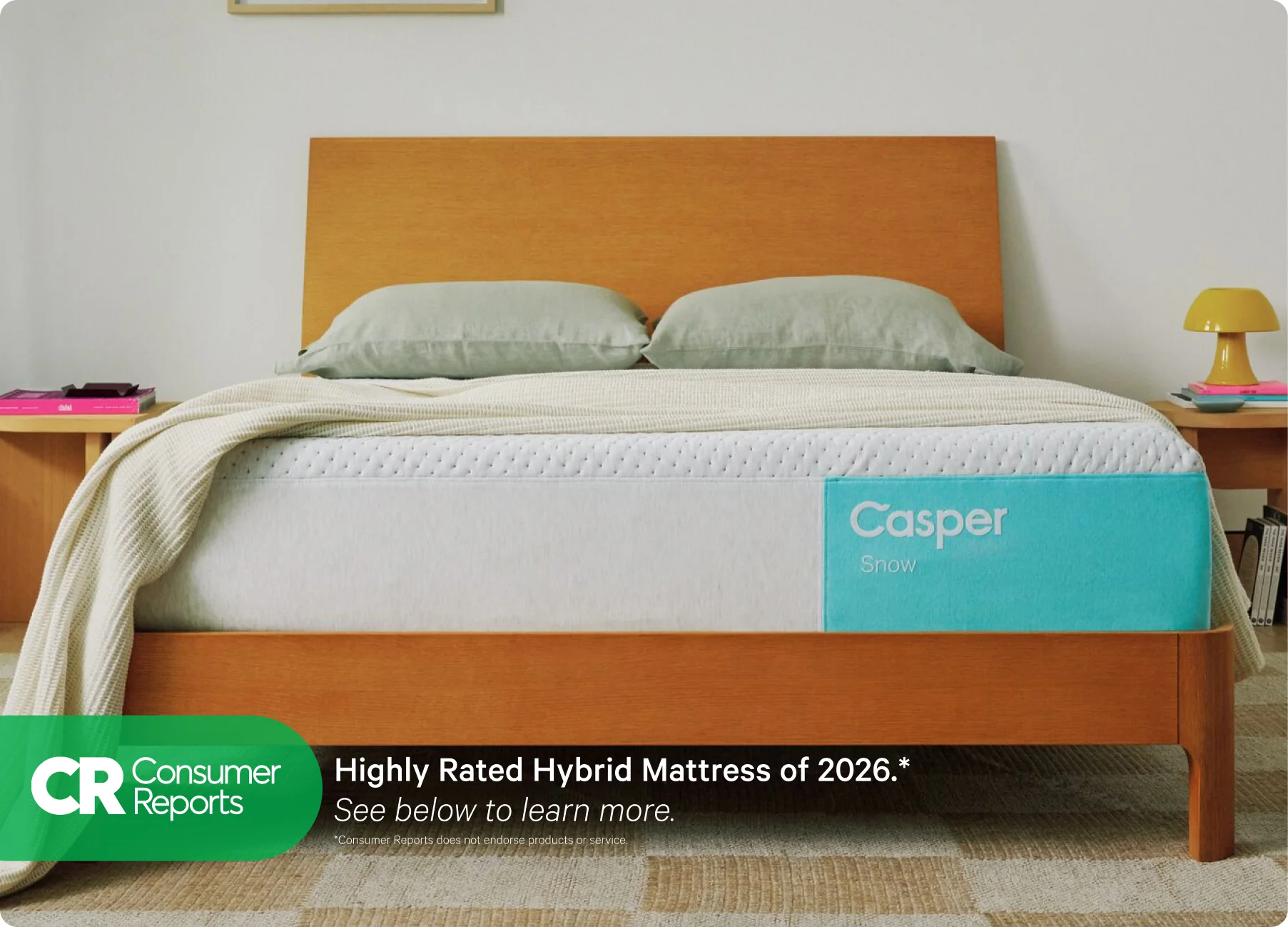 Casper Snow cooling hybrid mattress on a bed frame