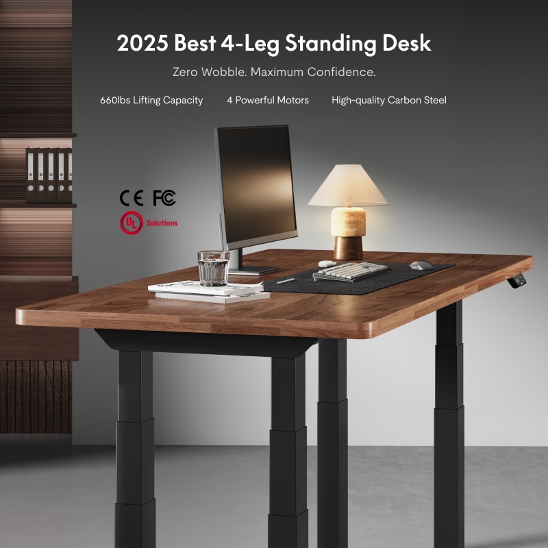FlexiSpot E7 standing desk in a compact home office setup