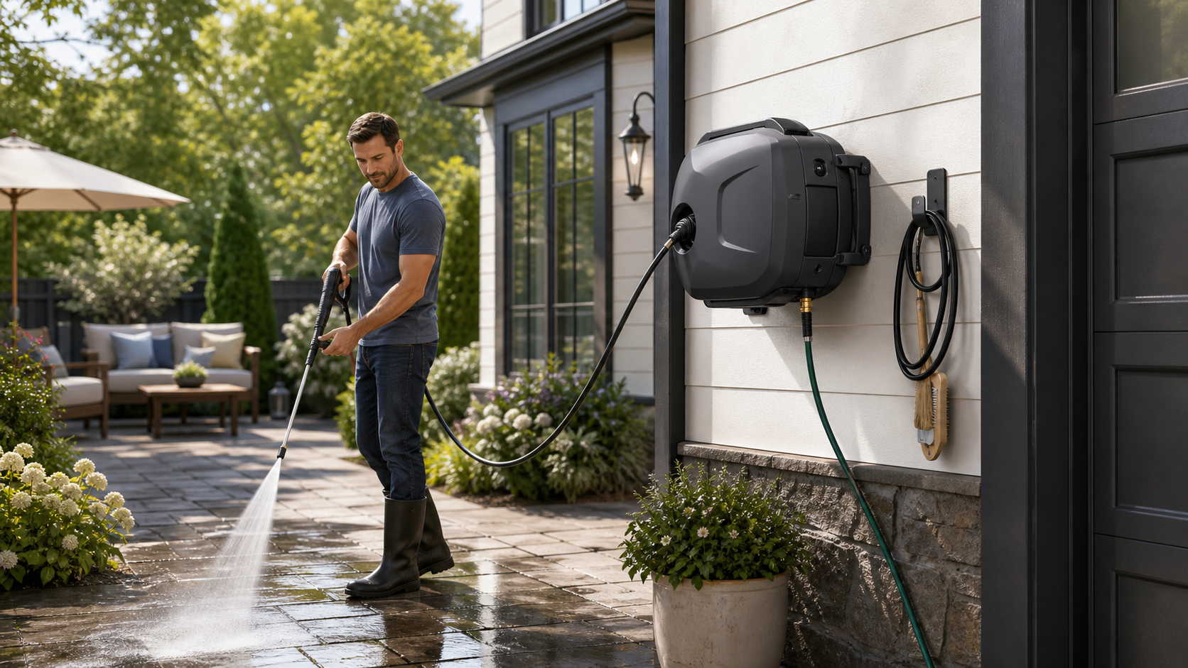Giraffe Tools Grandfalls wall-mounted pressure washer system