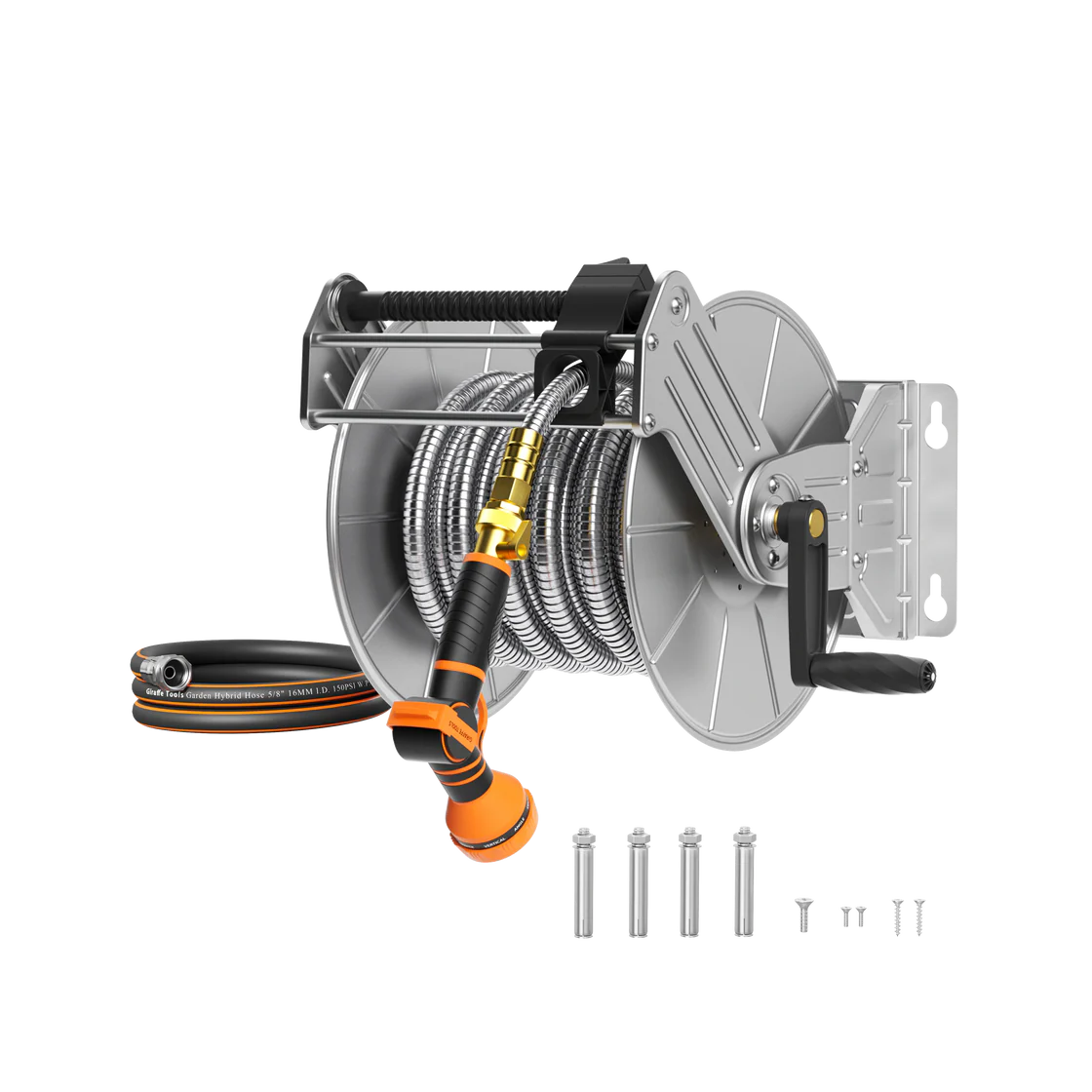 Giraffe Tools stainless steel wall-mounted hose reel
