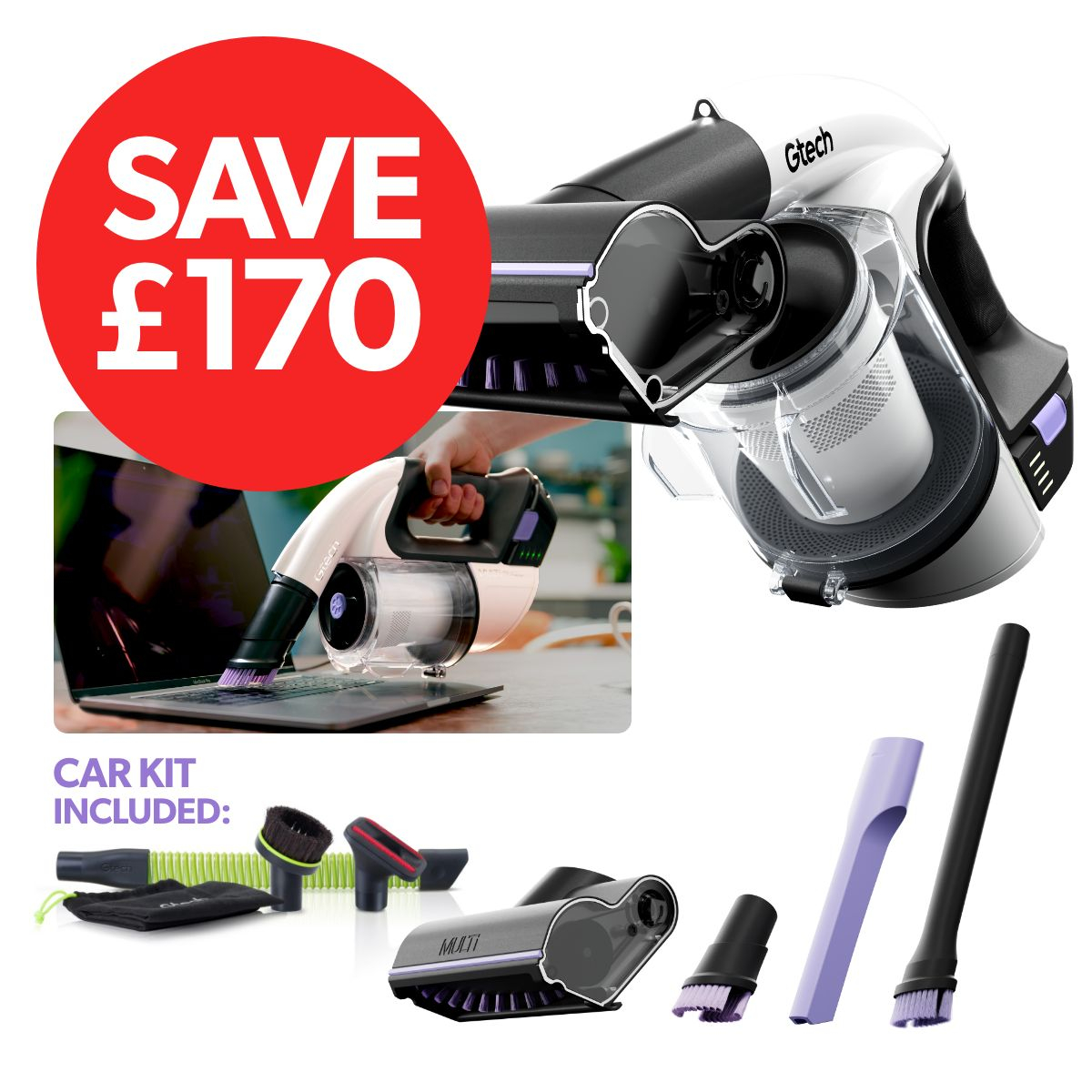 Gtech Multi Platinum handheld vacuum and car kit product image