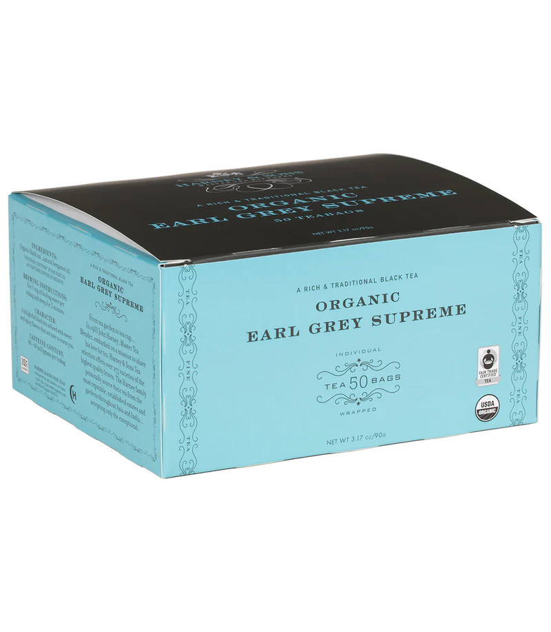 Harney & Sons Organic Earl Grey Supreme box of 50 wrapped teabags
