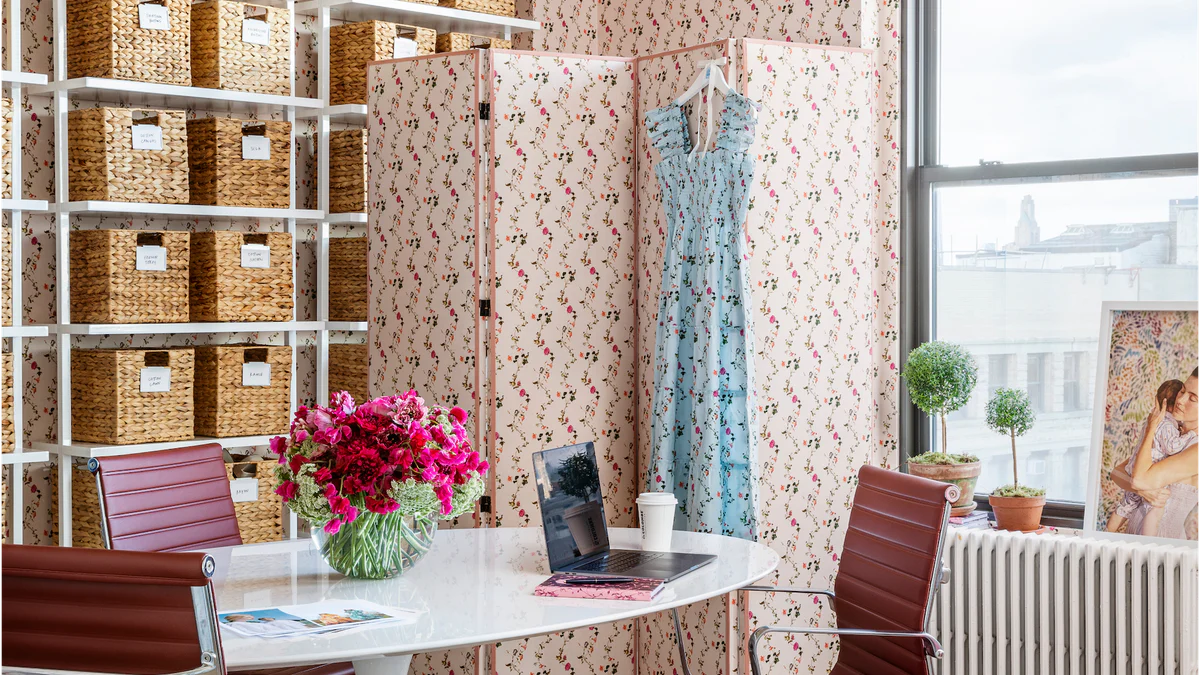 Hill House Home blue botanical wallpaper office styling