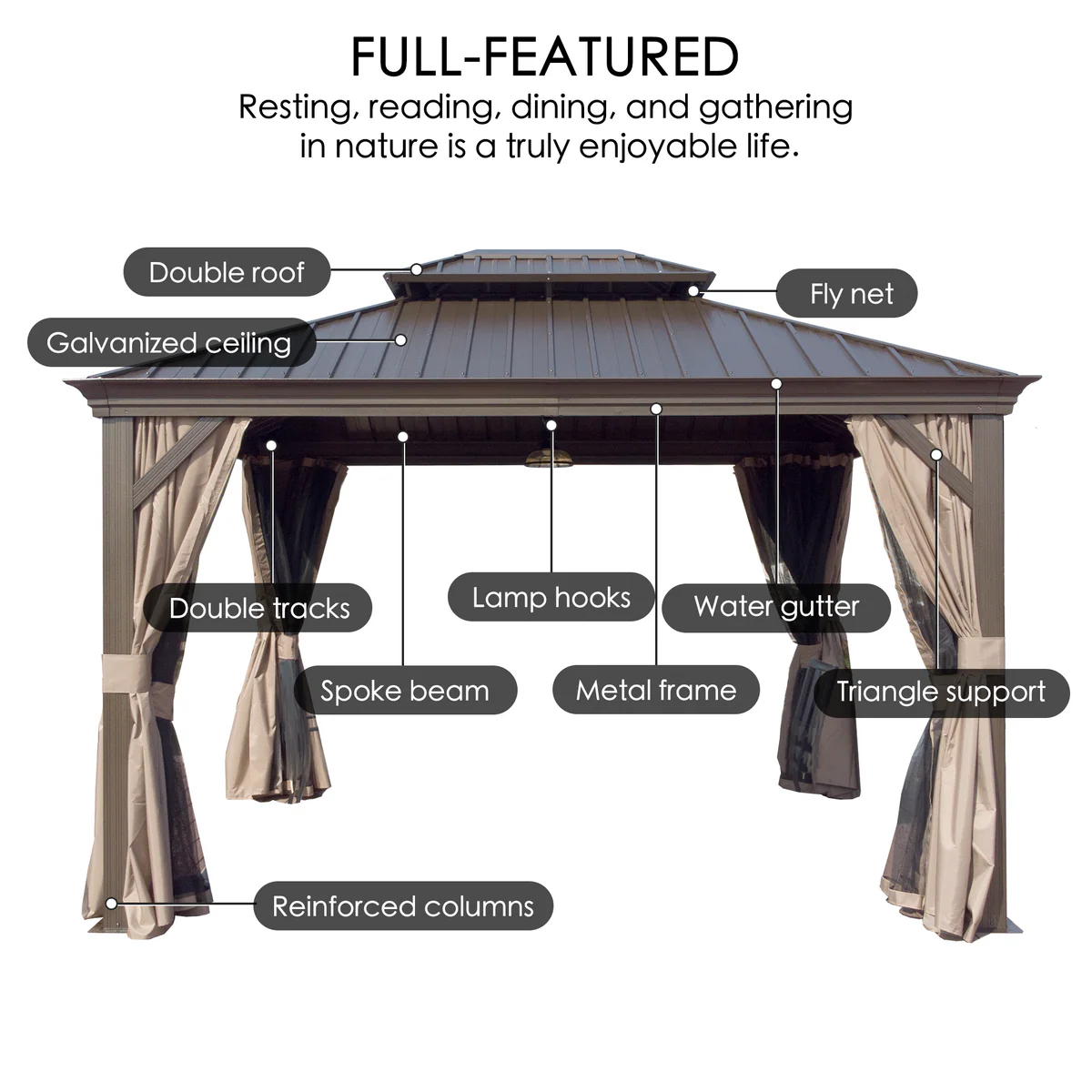 Kozyard Alexander gazebo with netting and curtain coverage