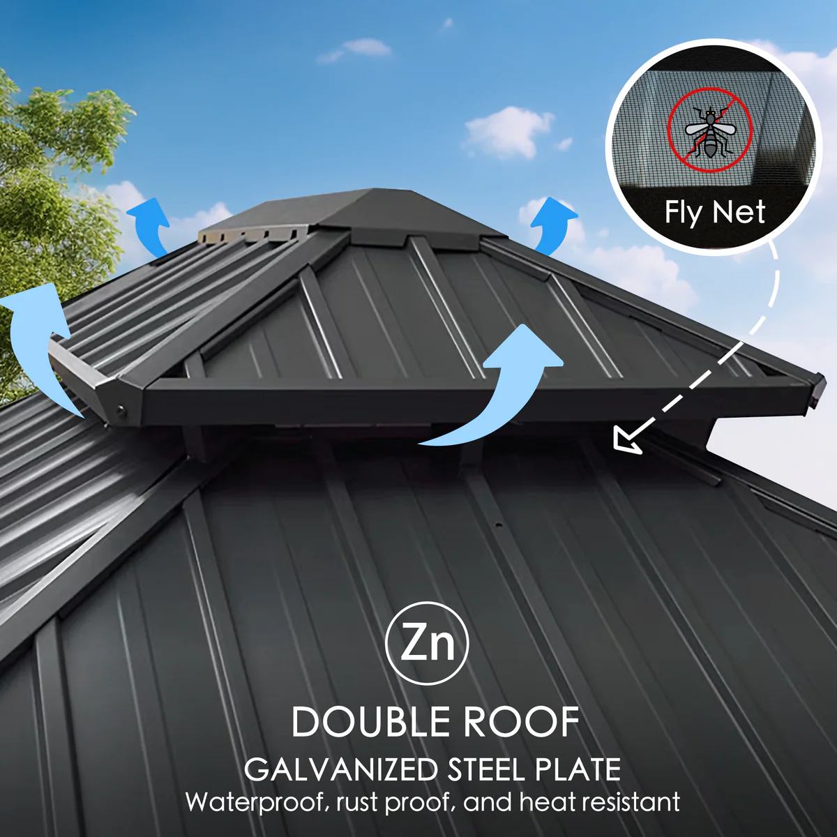 Kozyard gazebo roof and gutter detail