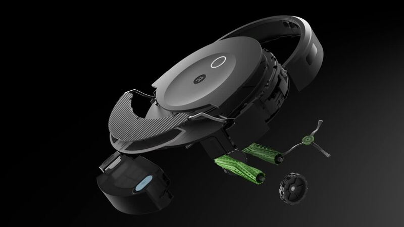 Roomba Combo 10 Max robot vacuum with AutoWash dock exploded view showing all components