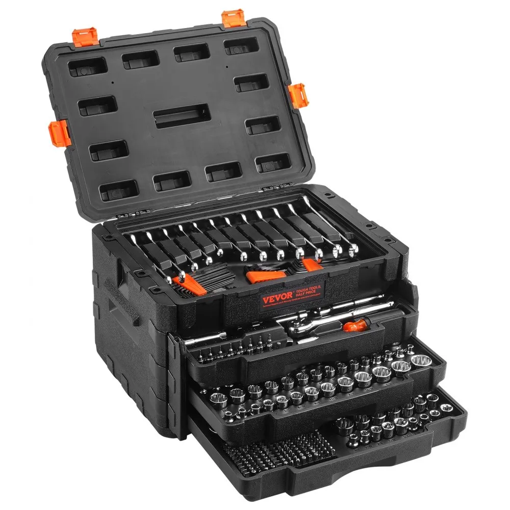 VEVOR 450-piece mechanics tool set in an open storage case
