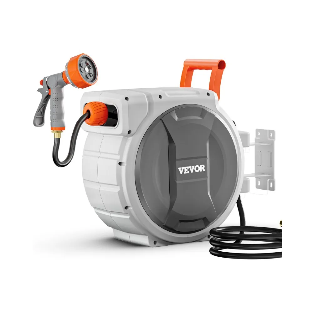 VEVOR wall-mounted retractable garden hose reel with 100 ft hose