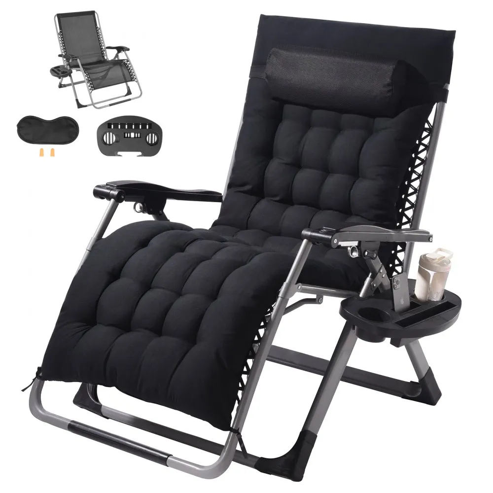VEVOR black zero gravity chair with cushion, headrest, and cup holder
