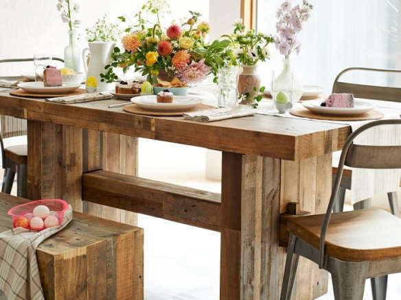 Wood dining table material detail
